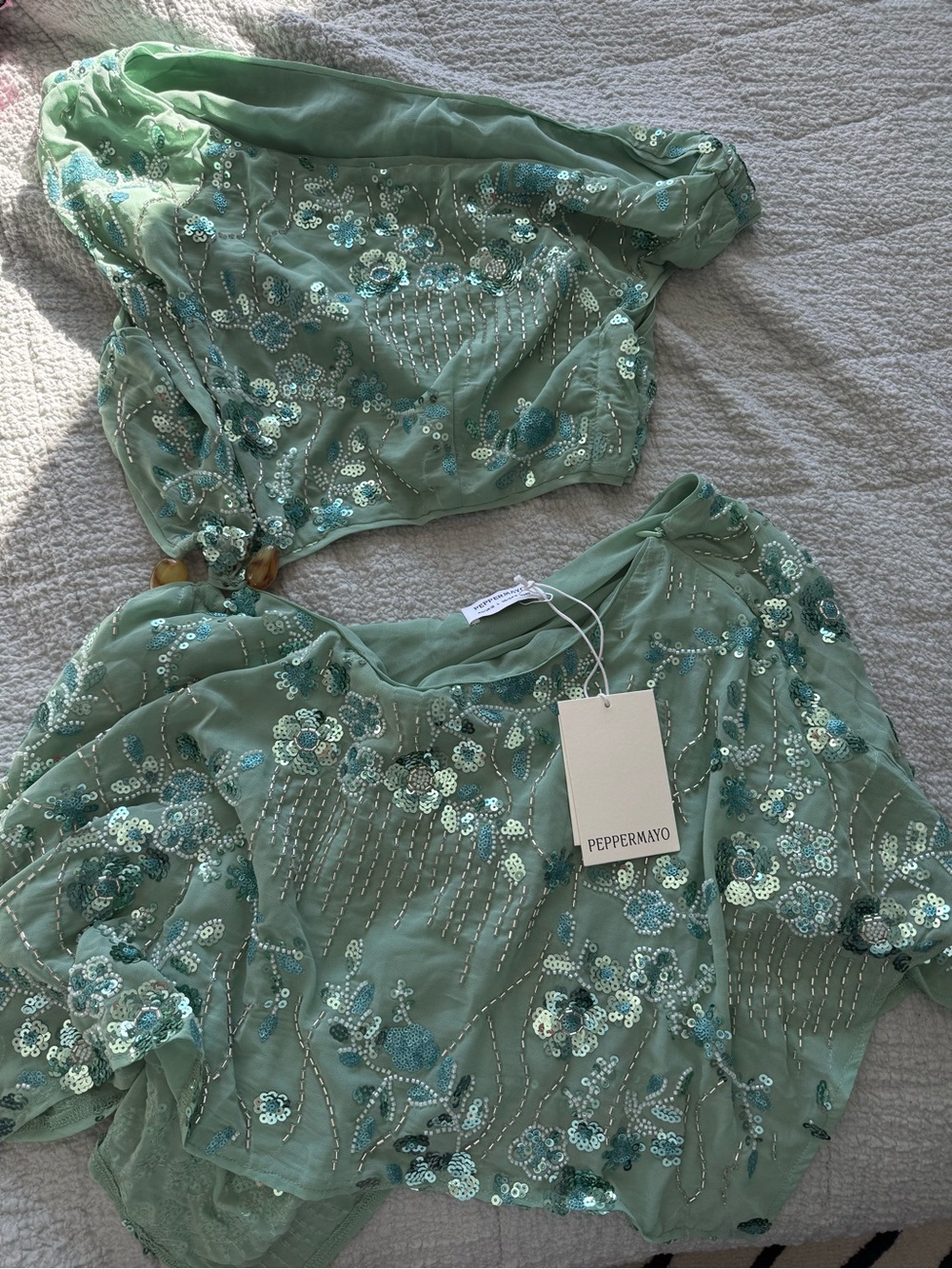 Peppermayo Mint Green One-Shoulder Embroidered Two-Piece Dress - Picture 3 of 6